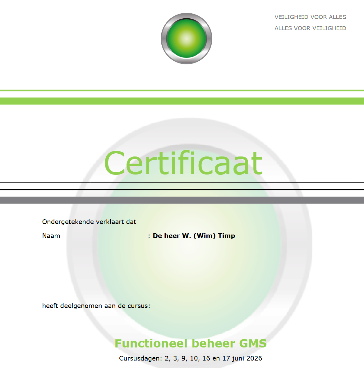 GMS Certificaat